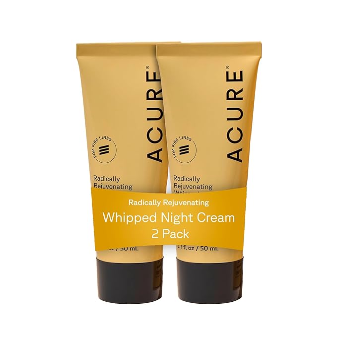 Acure Radically Rejuvenating Whipped Night Cream - Anti Aging Peptide Night Face Cream for Women & Men, Hydrating & Renewing Moisturizer, Softens Fine Lines w/Vitamin C - 1.7 fl oz (2 Pack)