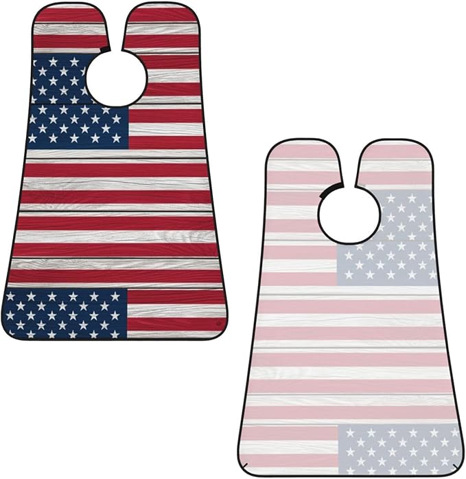 Adjustable Beard Catcher Apron, Wooden American Flag Shave Bib, Non-Stick Waterproof Grooming Bib, Shaving Essential for Men Dad Christmas