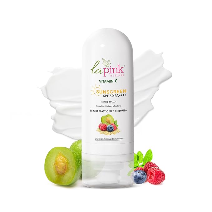 La Pink Vitamin C Sunscreen For Men and Women | SPF 50 PA++++ UVA + UVB, Hydration & Moisturization 100% Microplastic Free Formulation | Non Greasy | Zero White Cast | 50gm