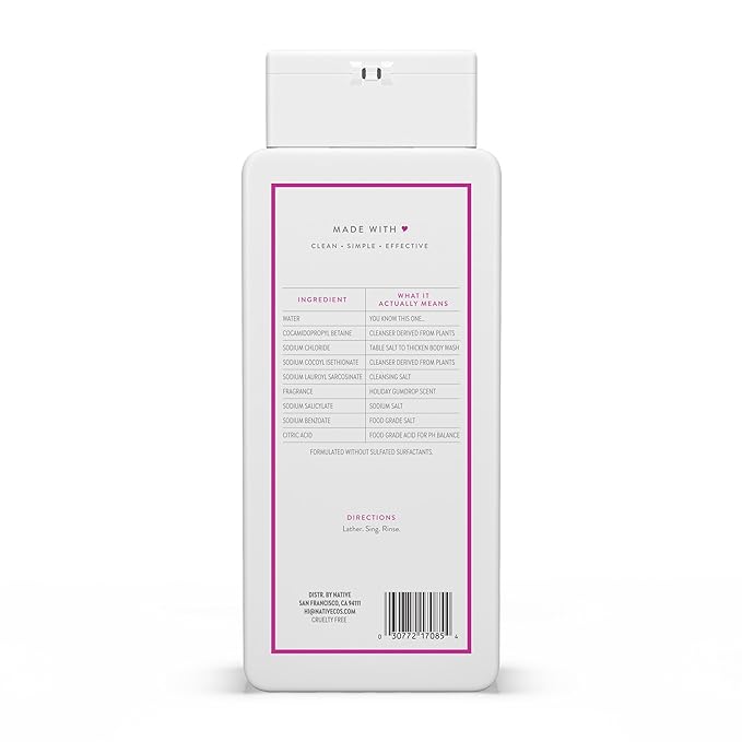 Native Body Wash, Holiday Edition, Holiday Gumdrop Scent, Contains Naturally Derived Ingredients | For Women & Men, Sulfate, Paraben, & Dye Free Leaving Skin Soft and Hydrated | 18 oz