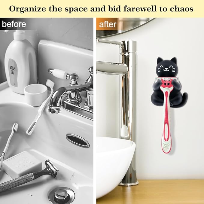 Black Cat Shower Razor Holder, Cute Cat Bathroom Decor, Cute Animal Razor Holder Gifts for Men Women Husband Wife, Couple Gifts for Boyfriend Girlfriend, Women Razor Bathroom Storage Gifts