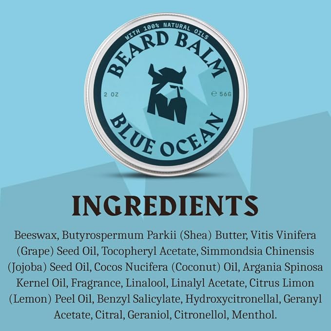 Striking Viking Beard Balm for Men -2 Oz (1 Pack), Blue Ocean - Leave in Beard Conditioner - Styling Balm Made with Naturally Derived Beard Butter, Argan & Jojoba Oils