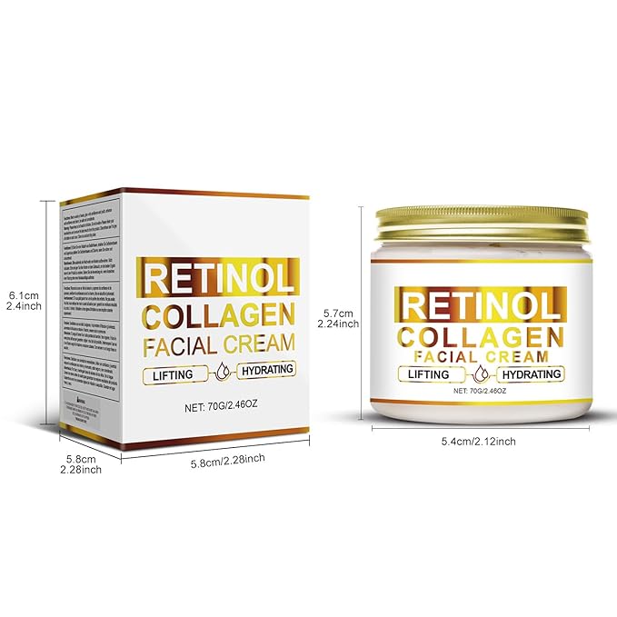 Retinol Collagen Cream, Lift and Firm Skin, Fade Fine Lines, Men's and Women's Day and Night Face Anti-Wrinkle Moisturizer Cream，Suitable for All Skin Types，2.46 OZ