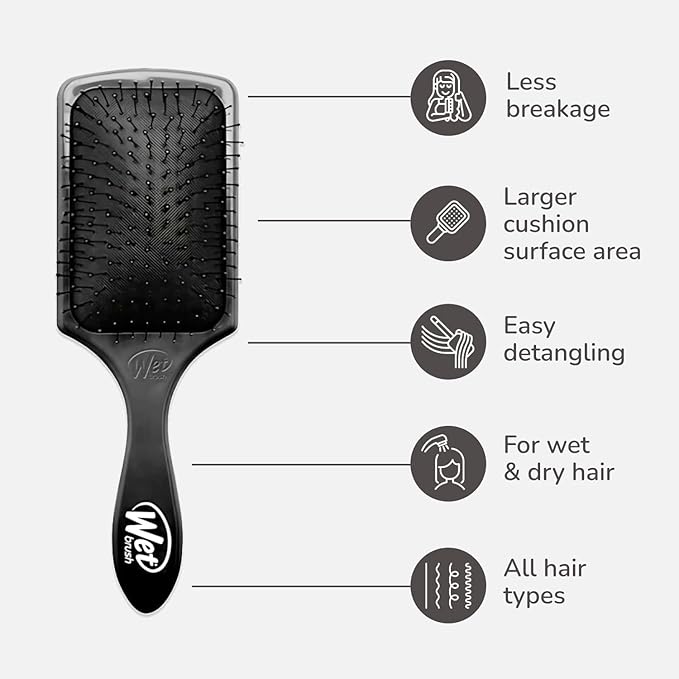 Wet Brush Paddle Detangler Hair Brush, Black, Ultra-Soft IntelliFlex Bristles with AquaVent Design, Great For Treatment & Mask Application, Women, Men, Wet, Dry and Damaged Hair