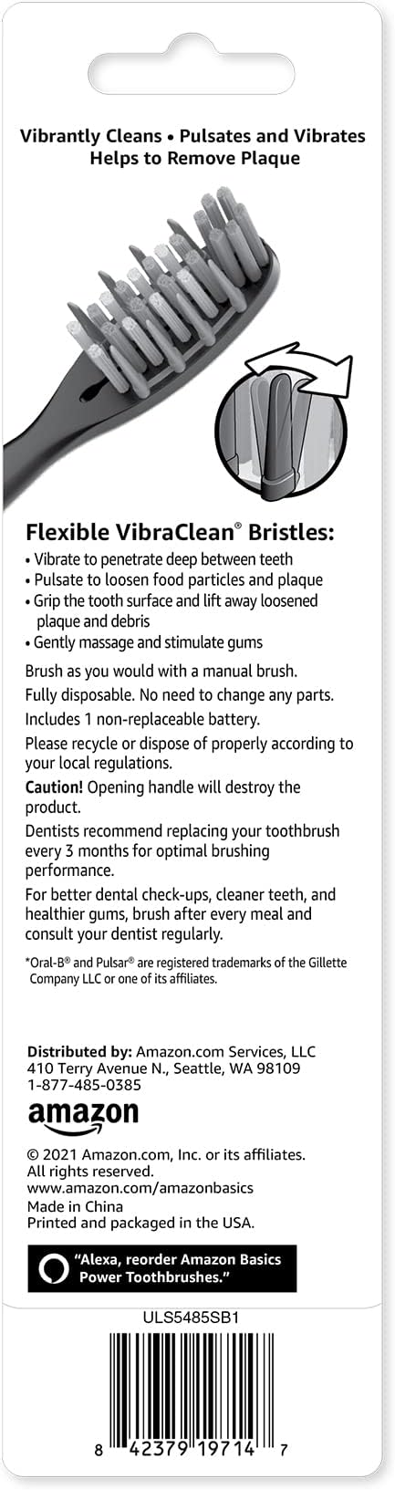 Amazon Basics Soft Electric Toothbrushes for Adults, Pulsating Deep Cleaning, Plaque Removal, Sensitive Gums, Battery Powered, Soft Bristles, 2 Count, Assorted Colors