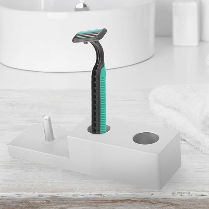 Didiseaon Zinc Alloy Manual Razor Holder Beard Brush Stand 3-in-1 Alloy Razor Support for Bathroom Shaving Accessories for Men