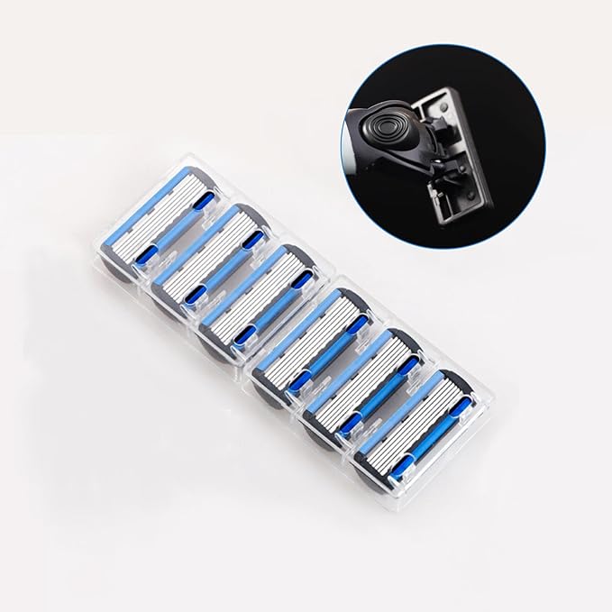 Mens Razor 6 Blade Refills，6 Blade Razor Cartridges with Lubricating Strip,Delivers a Clean, Close Shave,18 Count - blue