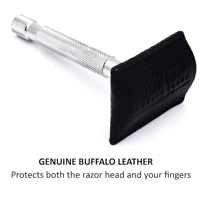 Parker Genuine Leather Safety Razor Travel Sheath – Saddle‑Brown Buffalo Leather, Hand‑Stitched Protection Sleeve for DE/Butterfly/3‑Piece Razors