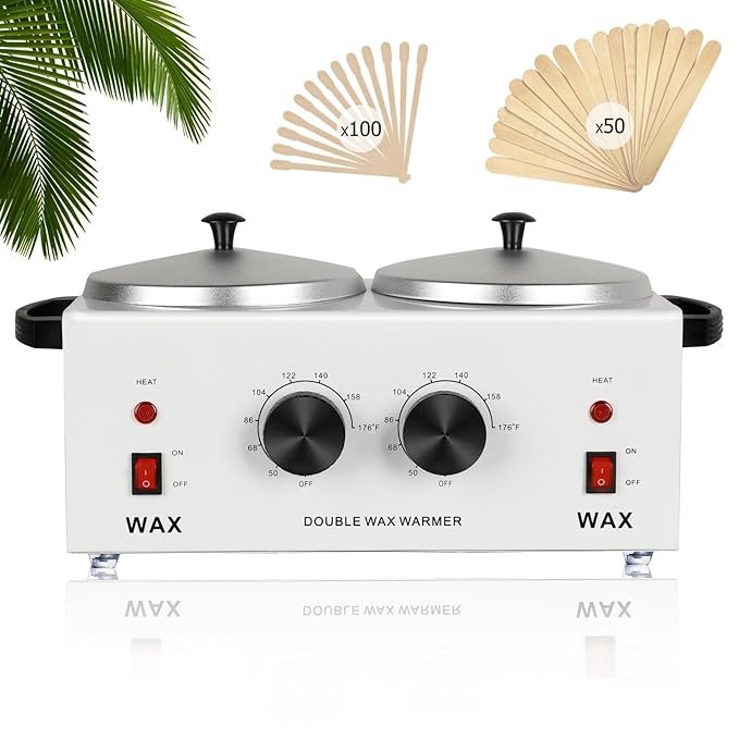 Professional Dual Wax Warmer for Hair Removal, Double Electric Wax Heater Machine with 150pcs Wax Sticks-WaxPots with Adjustable Fahrenheit Dial for Facial Skin Body SPA Salon Equipment