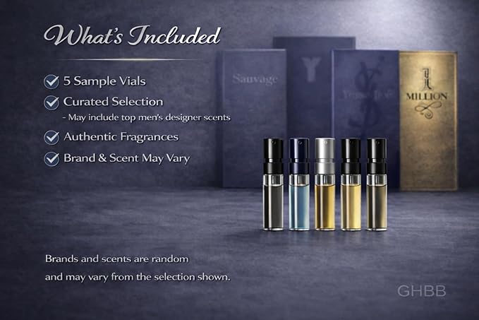 Men’s Cologne Sample Discovery Set – Top Designer High-End Luxury Fragrance Mini Vial Sampler | Random Assortment Travel Gift Pack for Husband, Dad, Boyfriend – Holiday & Party Gift (5 Pieces)