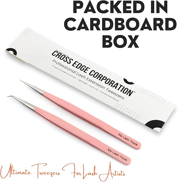 2pcs Straight & Curved Isolation Tweezers for Eyelash Extensions – 14cm Japanese Stainless Steel, Blush Pink, Best for Individual & Classic Lashes