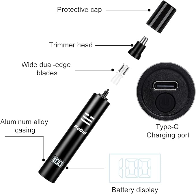 10 Pack Nose Hair Trimmer for Men & Women Professional Painless Eyebrow Facial Hair Trimmer for Male and Female Travel Ear and Nose Hair Clipper USB Rechargeable Trimmers with Digital Display