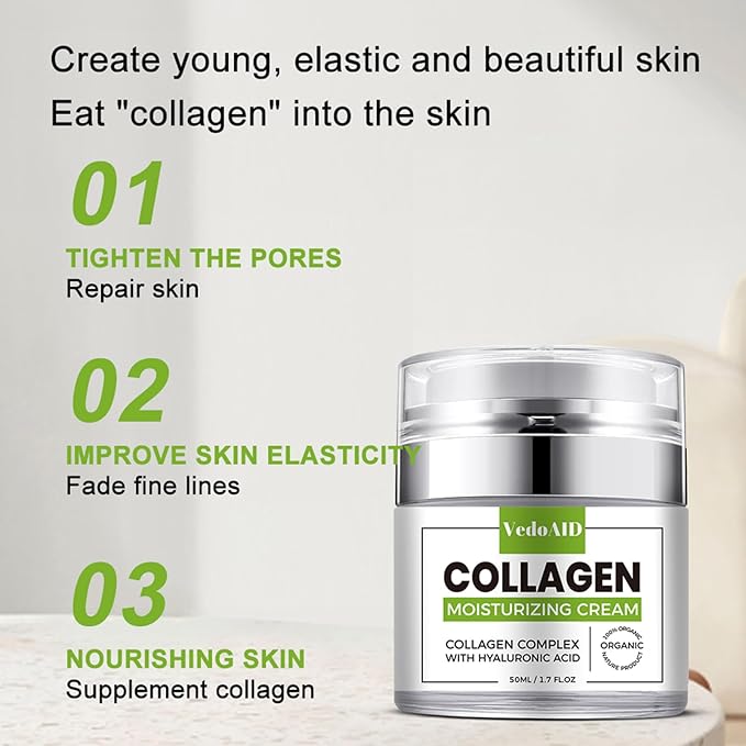 Collagen Moisturizing Cream with Hyaluronic Acid, Deep Hydrating Anti-Aging Face Cream for Firming Skin, Day & Night Facial Moisturizer for Women & Men, 1.7 fl oz (50ml)