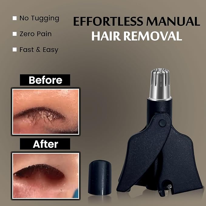 Stainless Steel Hair Trimmer for Men and Women | Manual Nose and Ear Hair Trimmer | Nose Clippers, 360° Rotating Hair Trimmers | Washable Nose Hair Remover | Gray