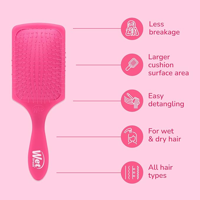 Wet Brush Paddle Detangler Hair Brush, Pink Frost - Ultra-Soft IntelliFlex Detangling Bristles with AquaVent Design - Spread Hair Treatments Evenly - Glides Through Tangles For All Hair Types