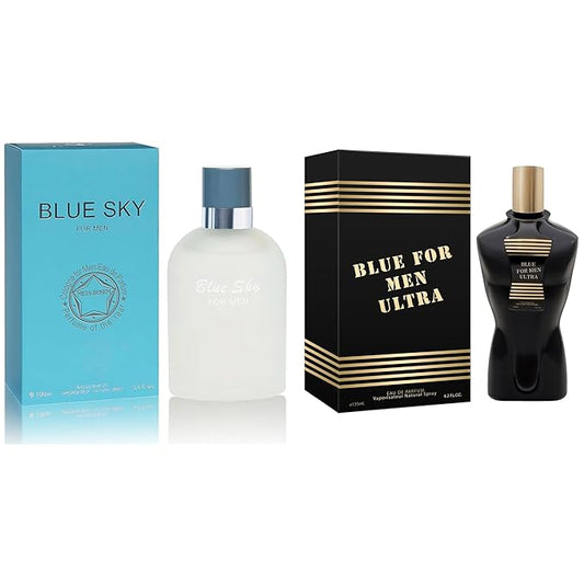 META-BOSEM Men's Perfume Gift Set, EDP, 2 Pack (3.4 oz / 100 mL each), BLUE FOR MEN, Blue Sky, Aquatic Blue, for summer & travel, Long-Lasting, Gift Ready