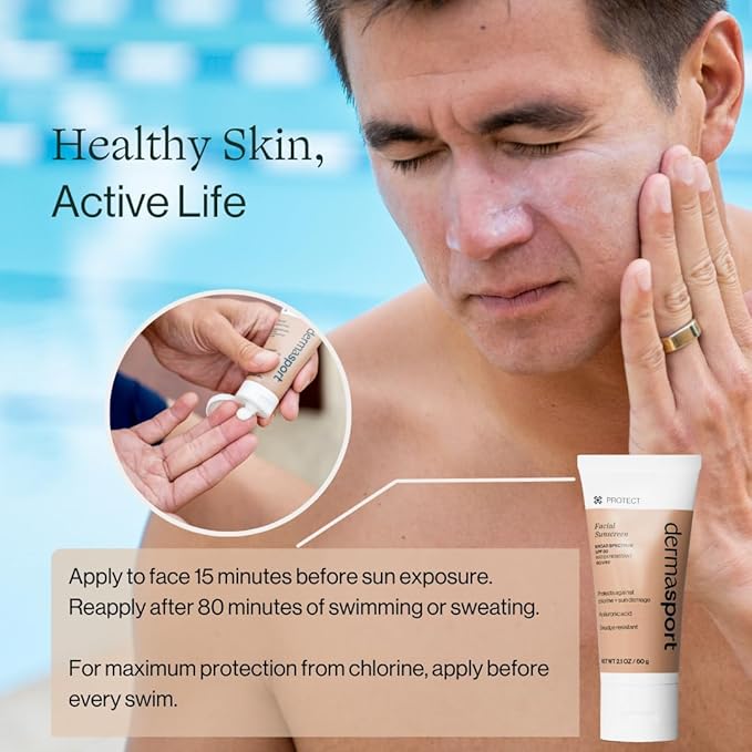 Dermasport Skin Care Set for Men and Women Athletes, SPF 50 Face Sunscreen + Gentle Cleanser, Daily Routine for Pre/Post Workout, Travel Kit, Sensitive Skin