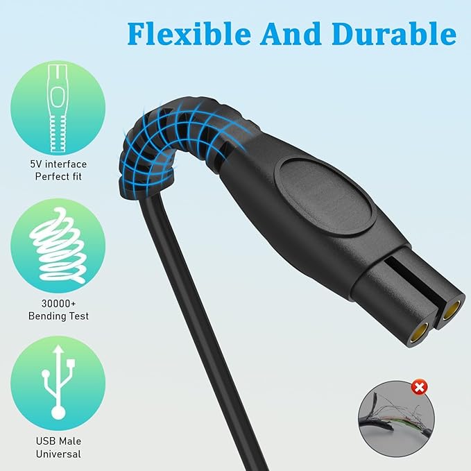 GOLDFOX 5V USB Charger Cord Compatible with Philips Norelco One Blade 360 Shaver QP2724 QP2834 QP4530 MG7910 MG9525 MG9510 MG5910 S7887 QP1924 X5006 Electric Trimmer Shaver Replacement Charging Cable