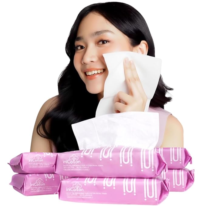 Face Towels, Indonesian Unscented Cotton Tissues for Sensitive Skin, Disposable Face Towelette, Ultra Soft, Clean Towels, Travel Size, 50 ct per Pack, 6 Packs, 300 Ct Total