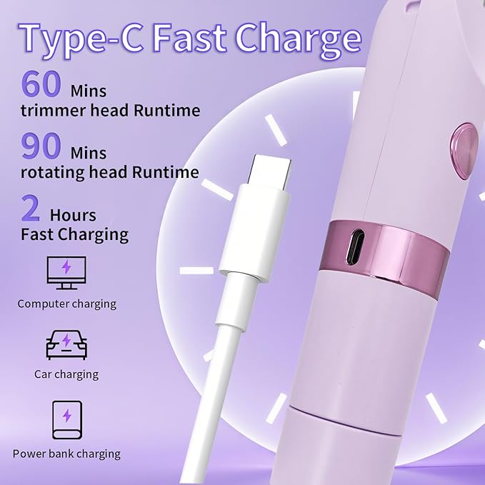 Bikini Trimmer for Women，Dual Head Women Shaver IPX6 Waterproof Cordless Pain Free Hair Removal with Safety Lock Trimmer for Smooth Skin Ideal for Bikini Area Body and Facial Hair (Purple)