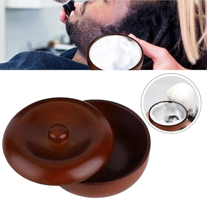 Buachois Wooden Shaving Soap Bowl with Lid, Durable Portable Traditional Wet Shaving Bowl for Cream and Soap, Easy to Clean, Travel Size