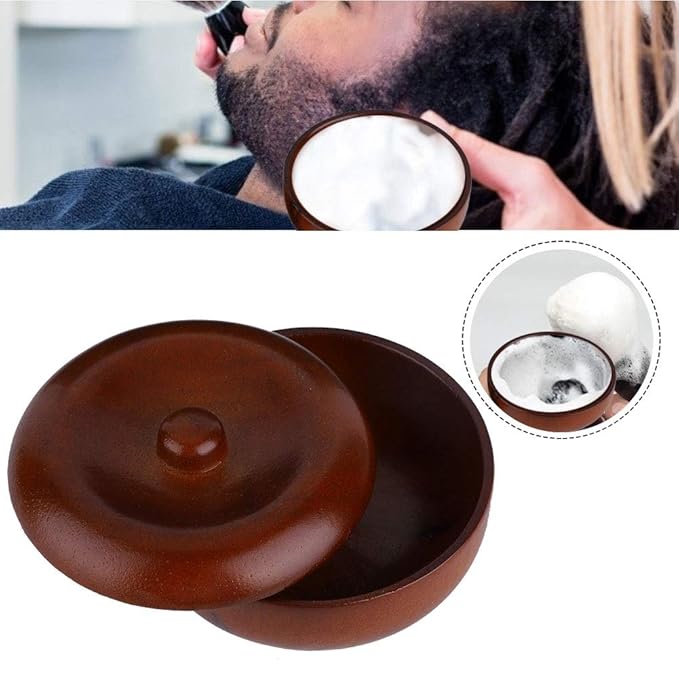 Dioche Wooden Shaving Bowl with Lid, Rubber Wood Shaving Soap Cream Bowl, Prevents Soap from Slipping, Easy to Lather, Bathroom Accessories, Space saving