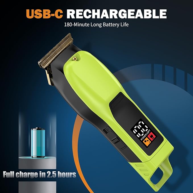 Beard Trimmer for Men, Rechargeable Cordless Hair Clipper with LED Display & Hangable Design, 180min Runtime, 6 Combs, Type-C Charging for Face, Neck, Groin & Manscaping, Ideal Gift