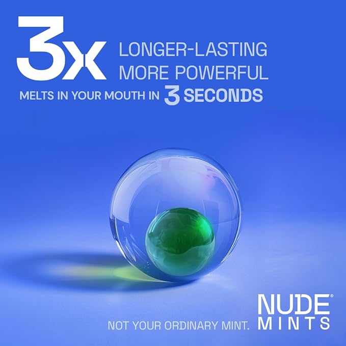 NUDE MINTS | Dual Action Liquid Capsules | Mouth Watering Mint - Lasts 3X Longer - 3X Stronger - Extreme Bad Breath Treatment For Adults - Sugar Free, 0 Calorie - Peppermint - 5 Pack - 150 Capsules