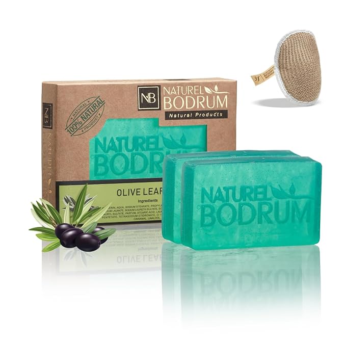 Turkish Olive Leaf Oil Organic Soap Bar for Women and Men, Pack of 2 Glycerin Soap Bars - Balancing & Hydrating Bar Soap with Olive Leaf Extract - Natural & Vegan Spa Gift, for All Skin Types