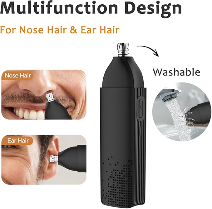 Nose and Ear Hair Trimmer for Men - Nose Hair Remover Razor for Ears Face - Painless Ear Remover Rechargeable Nasal Shaver Clipper Dual-Edge Blades for Women No Pull Trimming with Travel Lock