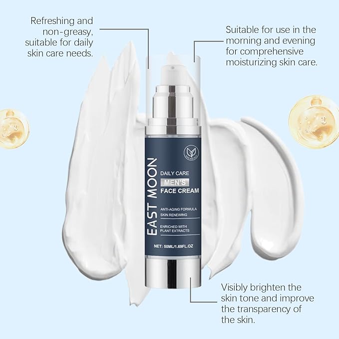 Men's Facial Moisturizer, Nourishing and Hydrating, with Aloe Vera Extract, Hyaluronic Acid - Day and Night - Facial Skincare - 1.76 oz (Grayish Blue)
