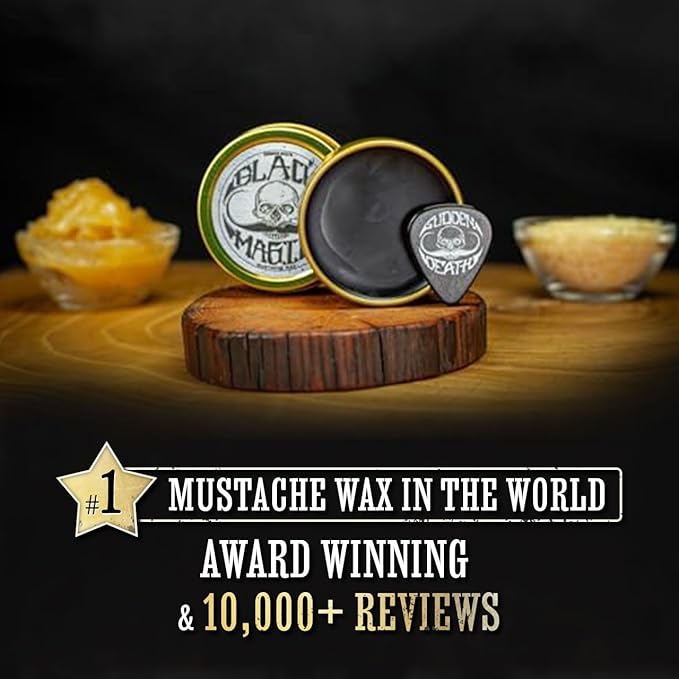 Black Mustache Wax | Black Magic Death Grip Moustache Wax | Hide Grey Hair In Beard Or Moustache | Extra Strong Hold Mustache Wax Unscented | 1 oz Tin Heat Source Required (Black Magic Bone Crusher)