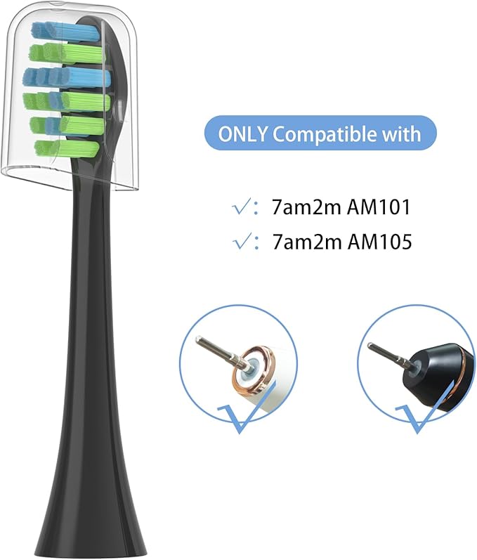 10 Pack Toothbrush Replacement Heads Compatible with 7AM2M AM100/AM105/AM110 Electric Toothbrush, Soft Brush Bristles, Black