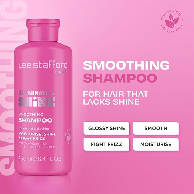 Lee Stafford Smoothing Shampoo | Illuminate & Shine - Best for Dry Dull Hair, Lightweight Clarifying Gel for A High Gloss Sleek Silk Shiny Finish, Infused with Marula Oil for Rich Moisture, 16.9 Fl Oz