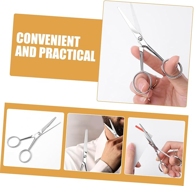 Skid Stainless Steel Mustache Scissors for Men Toothed Beard Grooming Trimmer Scissors with Durable Silver Finish for Accurate Facial Hair Cleaning