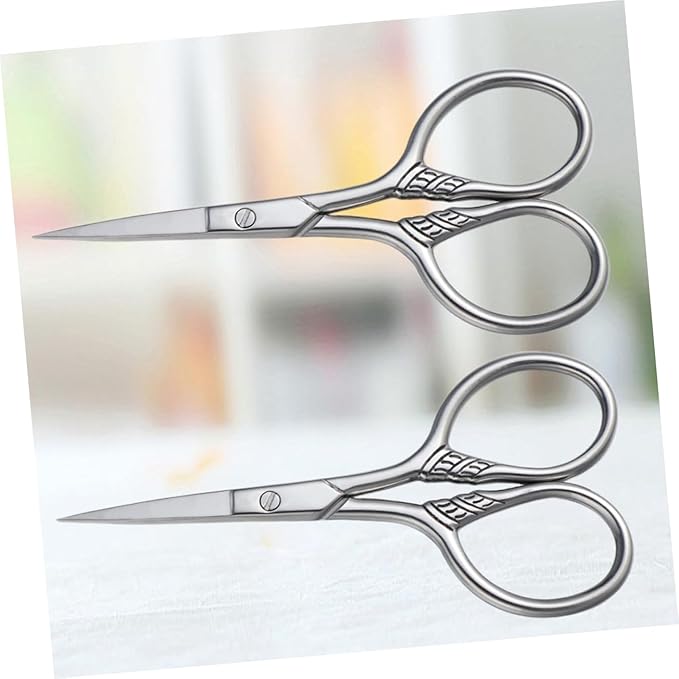 Ipetboom 2Pcs Stainless Steel Mustache Scissors for Men Beard Trimming Grooming Kit Rust Facial Hair Shears Barber Salon Precision Styling Silver