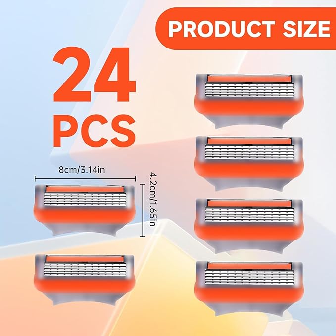 24Pcs Premium Razor Blades for Men compatible gillette fusion 5 blades refills -5-Layer Stainless Steel Refills Compatible with Fusion 5 Style Razors,Smooth Shaving Replacement Cartridges Value Pac