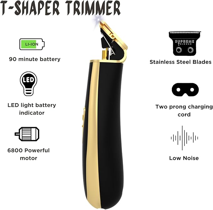 Supreme Trimmer T-Shaper ST5210 | Professional Barber Trimmer Hair Clippers for Men | Cordless Hair Trimmer Zero Gapped Liner Beard Trimmer | Gold