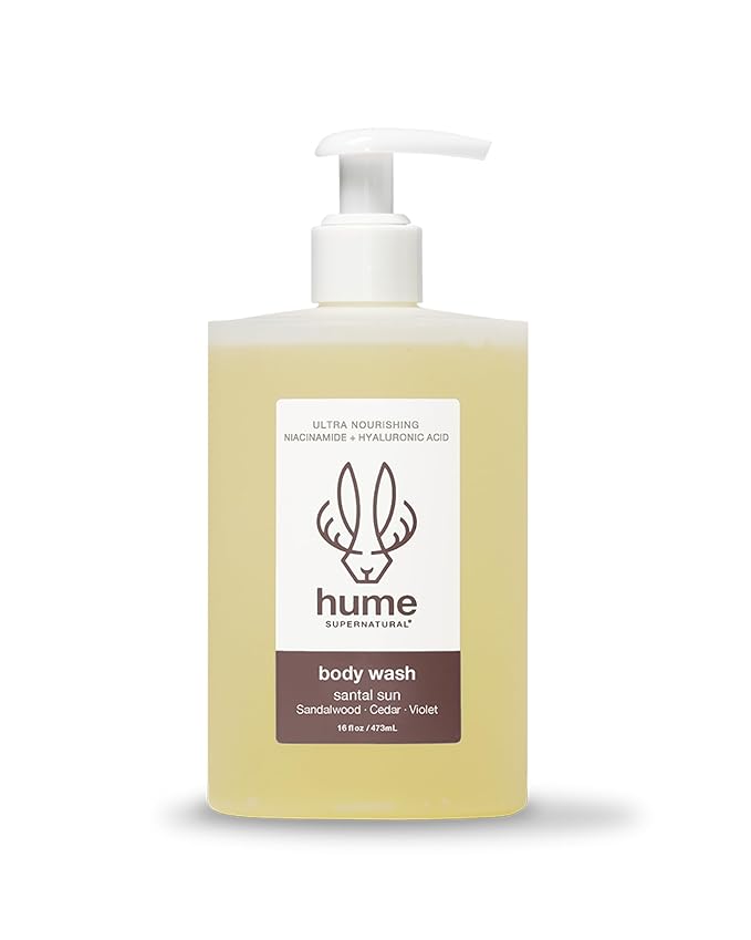 HUME SUPERNATURAL Ultra Nourishing Body Wash, Santal Sun, 16 fl. oz. - Cleanse, nourish and replenish skin with Niacinamide, Hyaluronic Acid, and Prebiotics. Free from Sulfates, Parabens, Phthalates