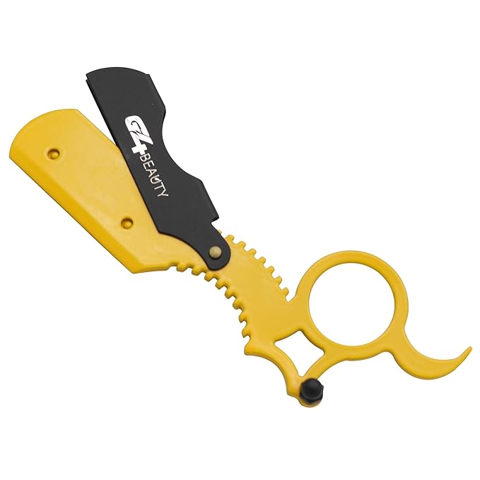 G4 Universal Replaceable Half Blade Straight Razor with 100 Blades, Professional Single Ring Barber Single Edge Shave Razor (Yellow)
