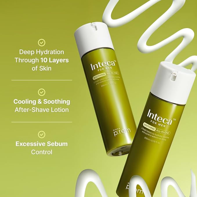 MAKE P:REM INTECA Soothing All in One Lotion for Men, After Shave Cream for Acne-Prone Skin, All Skin Types, Korean Skin Care, 6.76 fl. oz, 200ml