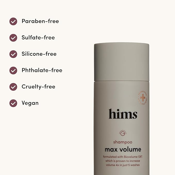 hims Max Volume Shampoo, 2 Pack - Volumizing Natural Shampoo for Men with Biotin - Adds Volume, Shine & Bounce - Citrus Spice - 2 x 6.4 fl oz