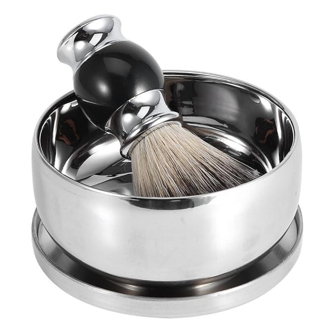 Shaving Brush and Bowl - Shaving Bowl Kit Men Shaving Tool Stand Holder + Faux Badgers Hair Brush + Alloy Soap Mug Bowl Kit