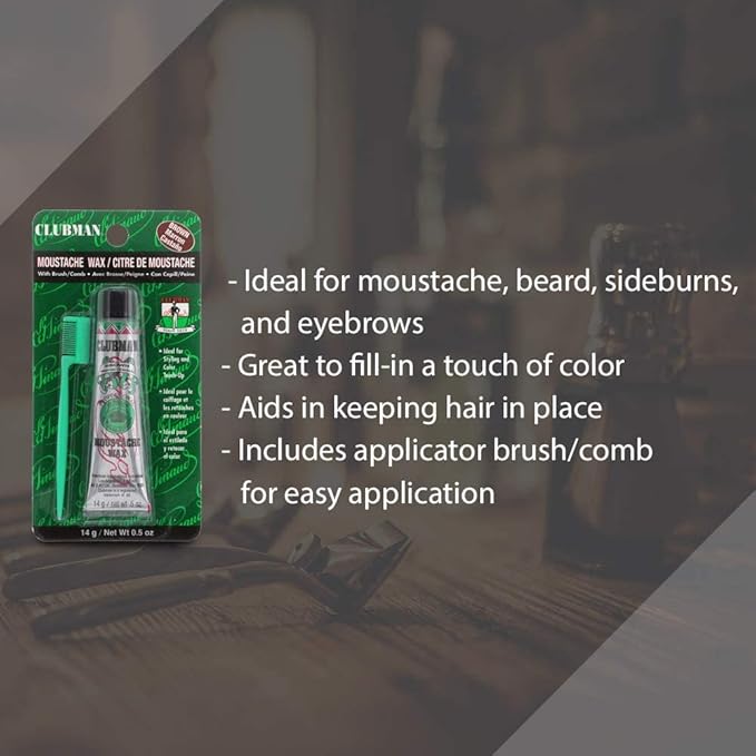 Clubman Pinaud Moustache Wax with Comb Applicator, For Styling & Color Enhancement, Brown, 0.5 Oz (Pack of 3)
