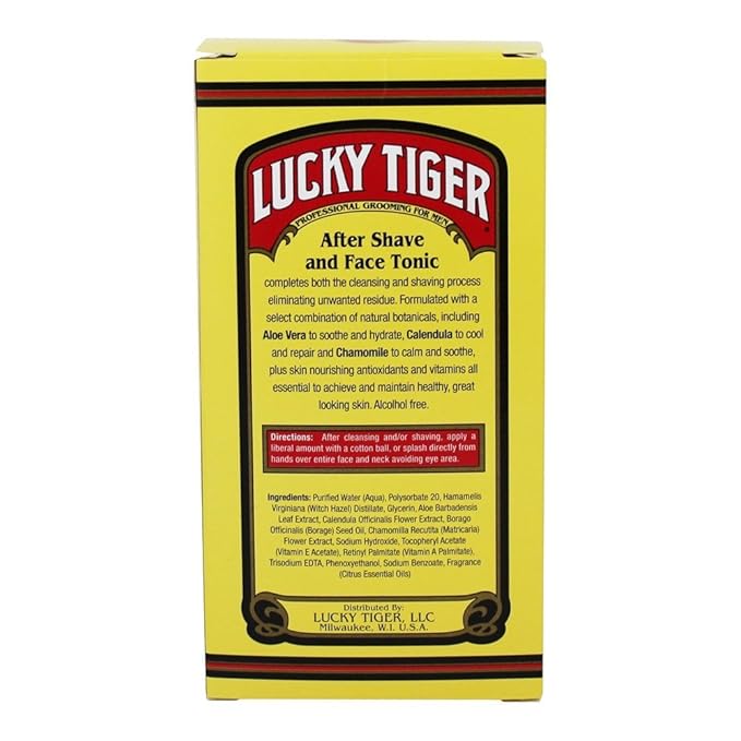Lucky Tiger After Shave and Face Tonic (8 Fl Oz) – Alcohol-Free AfterShave Lotion for Men – Soothing Face Toner with Aloe Vera, Calendula & Chamomile for Razor Burn Treatment
