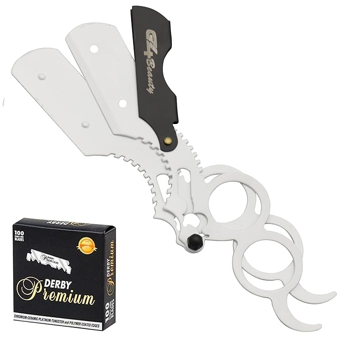 G4 Vision Universal Replaceable Half Blade Straight Razor with 100 Blades, Professional Double Ring Barber Single Edge Shave Razor (White)
