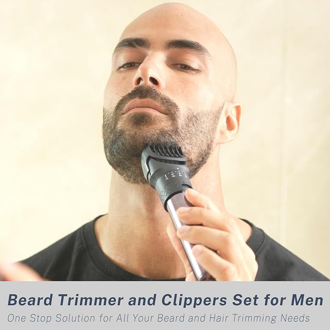 Hair Clippers and Beard Trimmer Set for Men, Precision Dial Adjustable 20 Lengths, 3-in-1 Professional Men's Electric Razors Shaving Kit with Nose Trimmer, IPX7 Waterproof Wet/Dry, USB-C Rechargeable