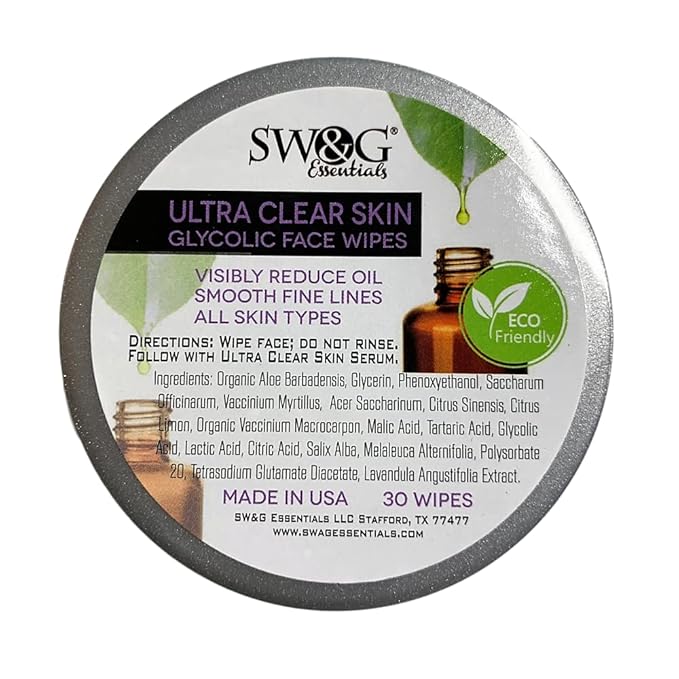 Glycolic Face Wipes SWAG Essentials Resurfacing Pads with Aloe Vitamins B5 C E Exfoliates Skin and Reduces Fine Lines and Wrinkles Peel