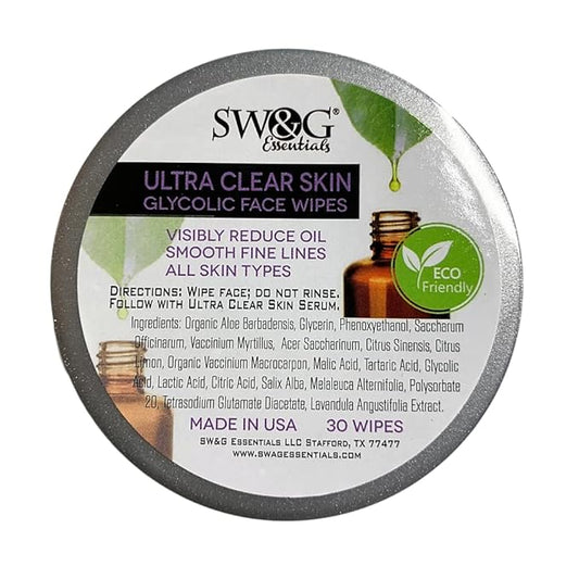 Glycolic Face Wipes SWAG Essentials Resurfacing Pads with Aloe Vitamins B5 C E Exfoliates Skin and Reduces Fine Lines and Wrinkles Peel