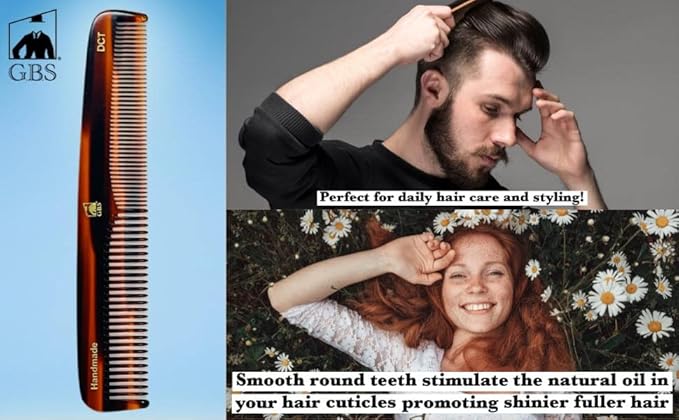 GENTS 7 Inch Tortoise Hair Combs Pack of 3 – All Purpose Dressing, Styling & Detangling Combs for Barbers, Stylists & Everyday Hair Care